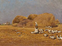 Hugo Muehlig - Maedchen mit Gaenseschar auf abgeernteten Feldern, 75682-2, Van Ham Kunstauktionen