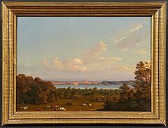 Wilhelm Riefstahl - Blick von der Kuhbruecke bei Neustrelitz ueber den Zierker See auf Stadt und Stadtkirche, 81606-1, Van Ham Kunstauktionen