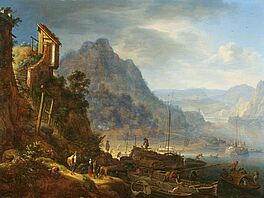 Herman Saftleven - Ideale Rheinlandschaft mit Booten am Ufer, 81233-7, Van Ham Kunstauktionen