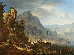 Herman Saftleven - Ideale Rheinlandschaft mit Booten am Ufer, 81233-7, Van Ham Kunstauktionen