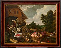 Gommaert van der Gracht - Grosses Stillleben mit Fruechten und Gemuese vor einem Bauernhaus, 77490-1, Van Ham Kunstauktionen