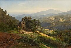 Hugo Becker - Weite Landschaft im Mittelgebirge mit romanischer Kapelle, 80888-6, Van Ham Kunstauktionen