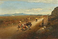 Albert Flamm - Weite Campagnalandschaft mit Personen auf dem Weg, 75689-14, Van Ham Kunstauktionen