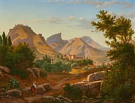 Eugen von Guerard - Sizilianische Landschaft mit Klosteranlage in einem Olivenhain, 75843-1, Van Ham Kunstauktionen