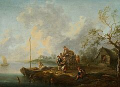 Deutsche Schule - Am Ufer beim Laden des Bootes, 73593-9, Van Ham Kunstauktionen