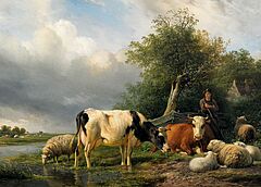 Hendrikus van de Sande Bakhuyzen - Weidendes Vieh am Flussufer, 55405-1, Van Ham Kunstauktionen