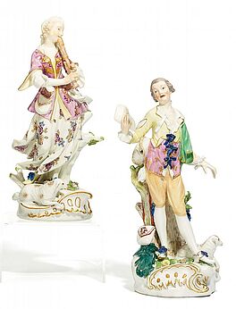 Meissen - Schaefer mit Notenblatt und Schaeferin mit Floete, 58999-46, Van Ham Kunstauktionen