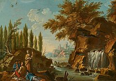 Dominique Joseph Vanderburch - Zwei Gemaelde Ideale felsige Kuestenlandschaften mit Landvolk, 75911-1, Van Ham Kunstauktionen