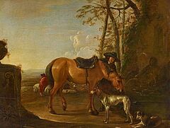 Hendrik Verschuring - Reiter mit ihren Pferden an der Traenke, 59391-5, Van Ham Kunstauktionen