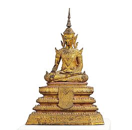 Buddha maravijaya im Fuerstenschmuck auf Thronsockel sitzend, 76558-25, Van Ham Kunstauktionen