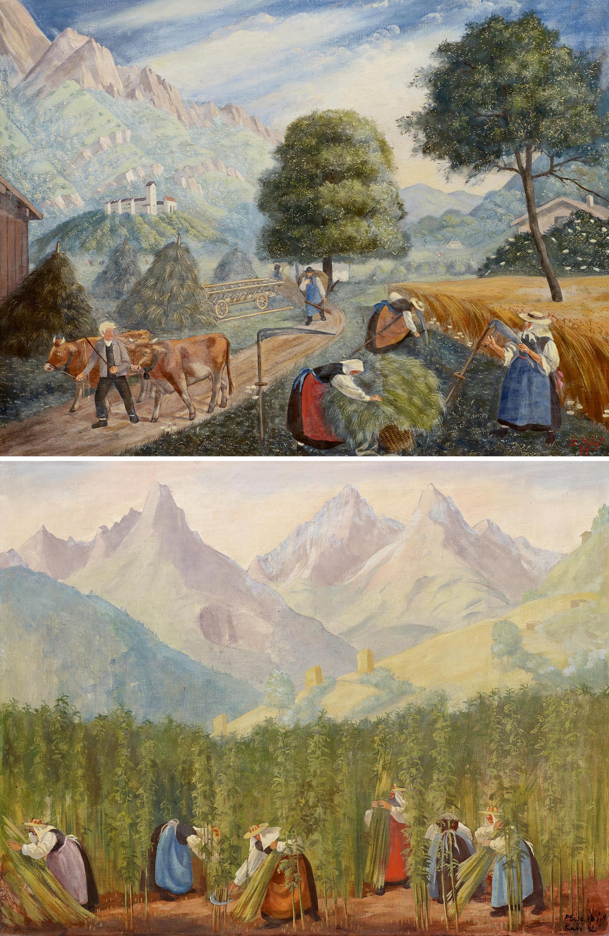 Elisabeth Voigt - Zwei Gemaelde Ernteszenen in Tirol, 60808-1, Van Ham Kunstauktionen